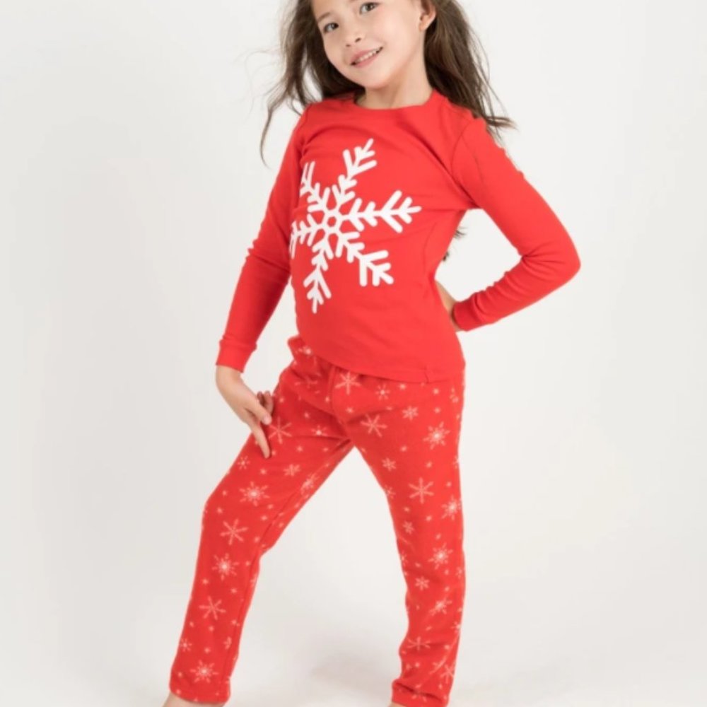 LEVERET Girls Pajama Set 2-Piece Holiday Snowflake Red Kids Size 8 12 NWT